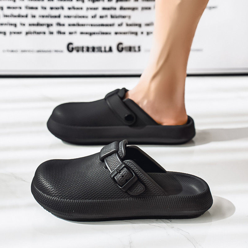 夏季外穿居家外出海边沙滩防滑包头拖鞋男士博肯开车办公室半拖鞋