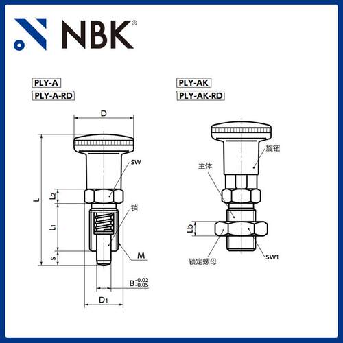 NBK PLY分度柱塞带锁定螺母不锈钢弹簧标准型机械零配件厂家直供