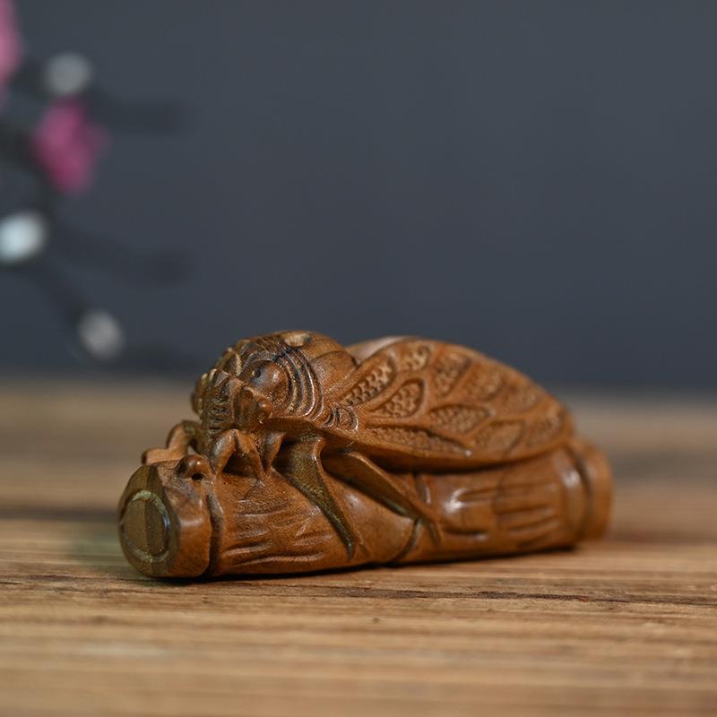 金丝楠木木雕工艺品竹节蝉手把件一鸣惊人节节高升知足常乐摆件