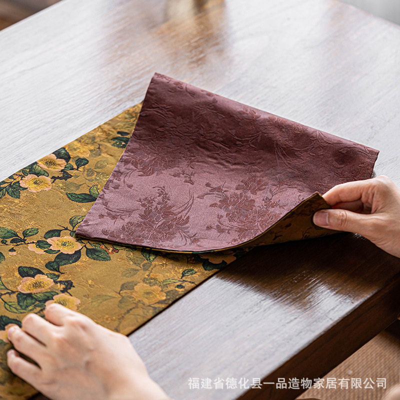 一品造物香云纱老料茶席桌布禅意双面老土布艺桌旗茶布古朴干泡垫