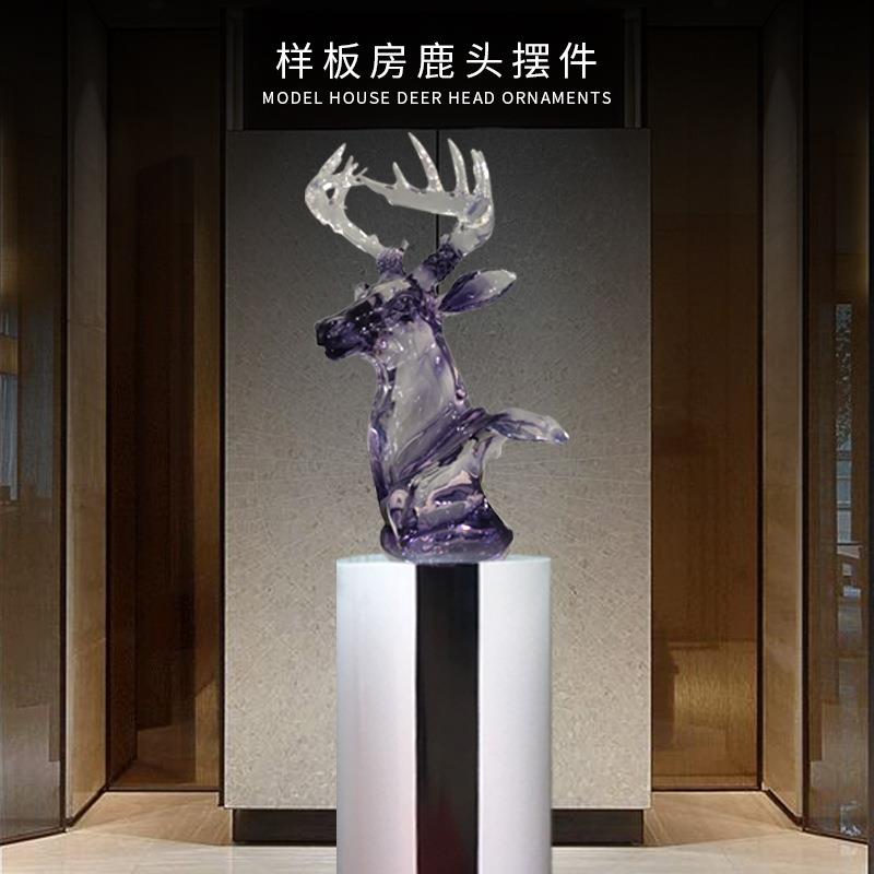 透明水晶鹿头树胶摆件客厅现代酒店大厅装饰品抽象家居创意摆件