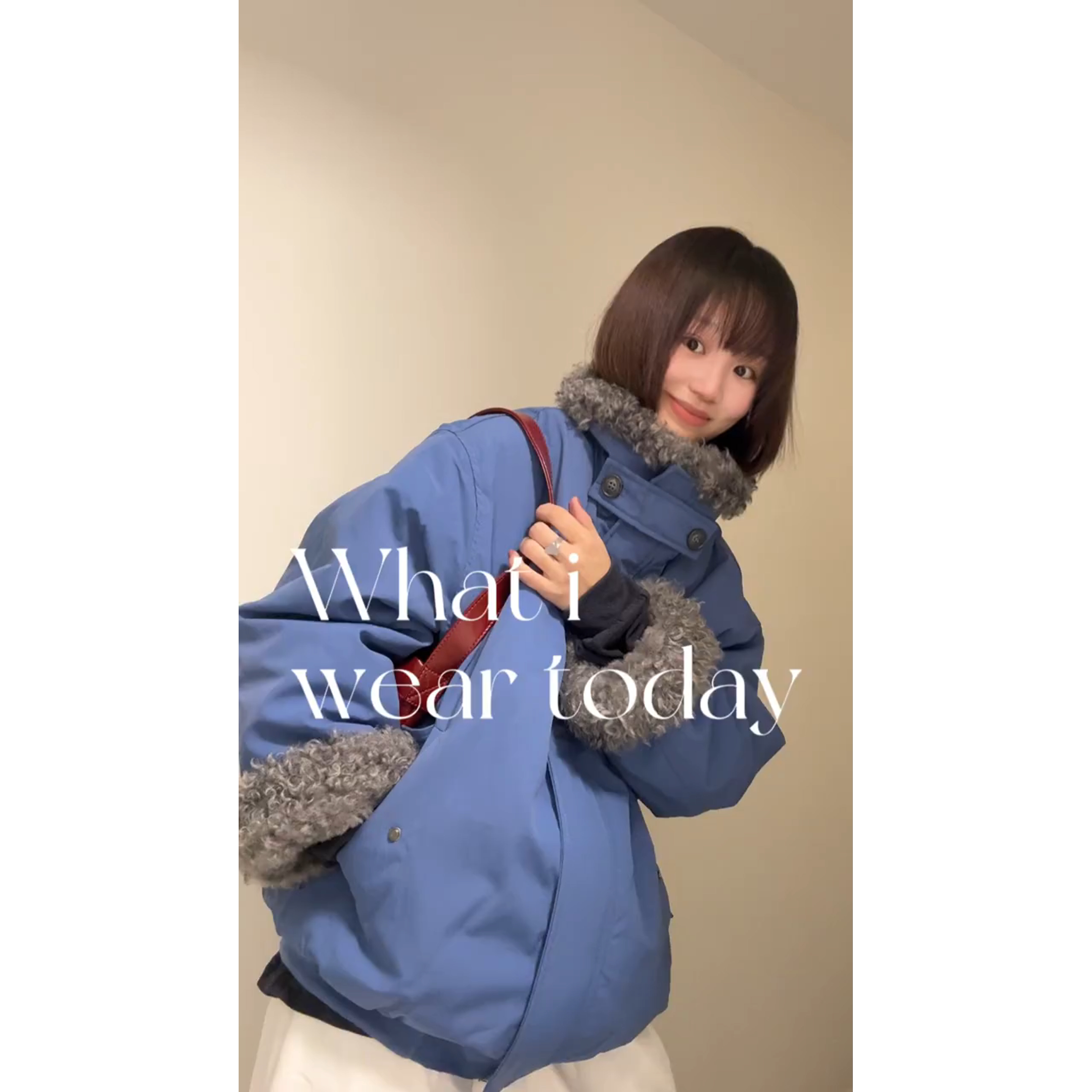 美式复古蓝色毛领棉服外套女秋冬设计感保暖派克服夹克