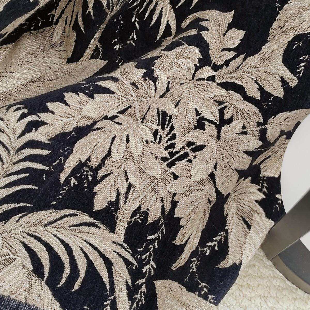 法式芭蕉叶窗帘轻奢复高档布料中古风卧室遮光色织提花布料
