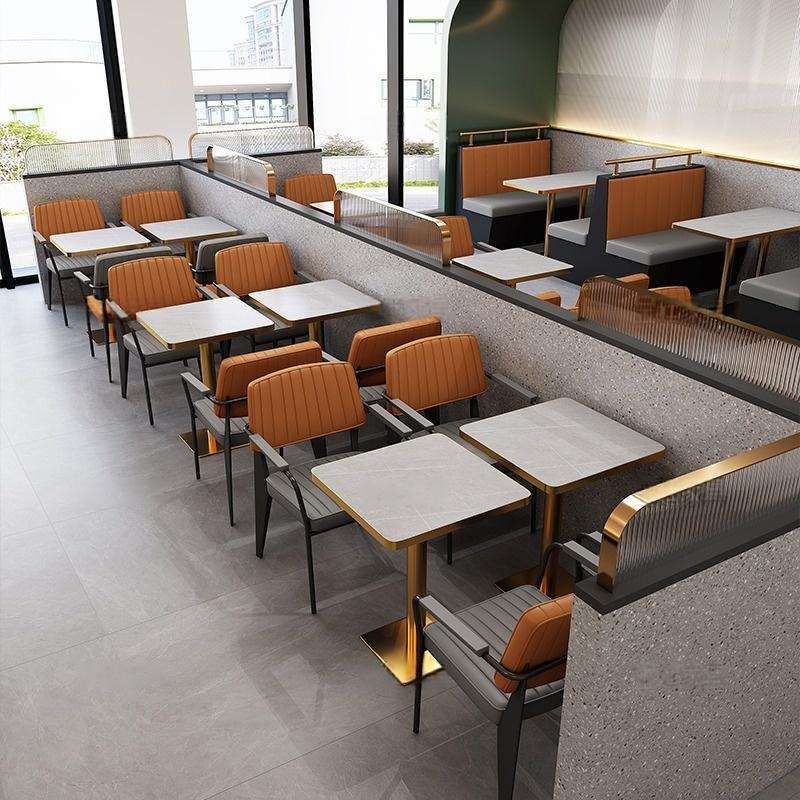 轻奢简约西餐厅实木不锈钢半圆卡座沙发咖啡火锅茶餐厅桌椅组合