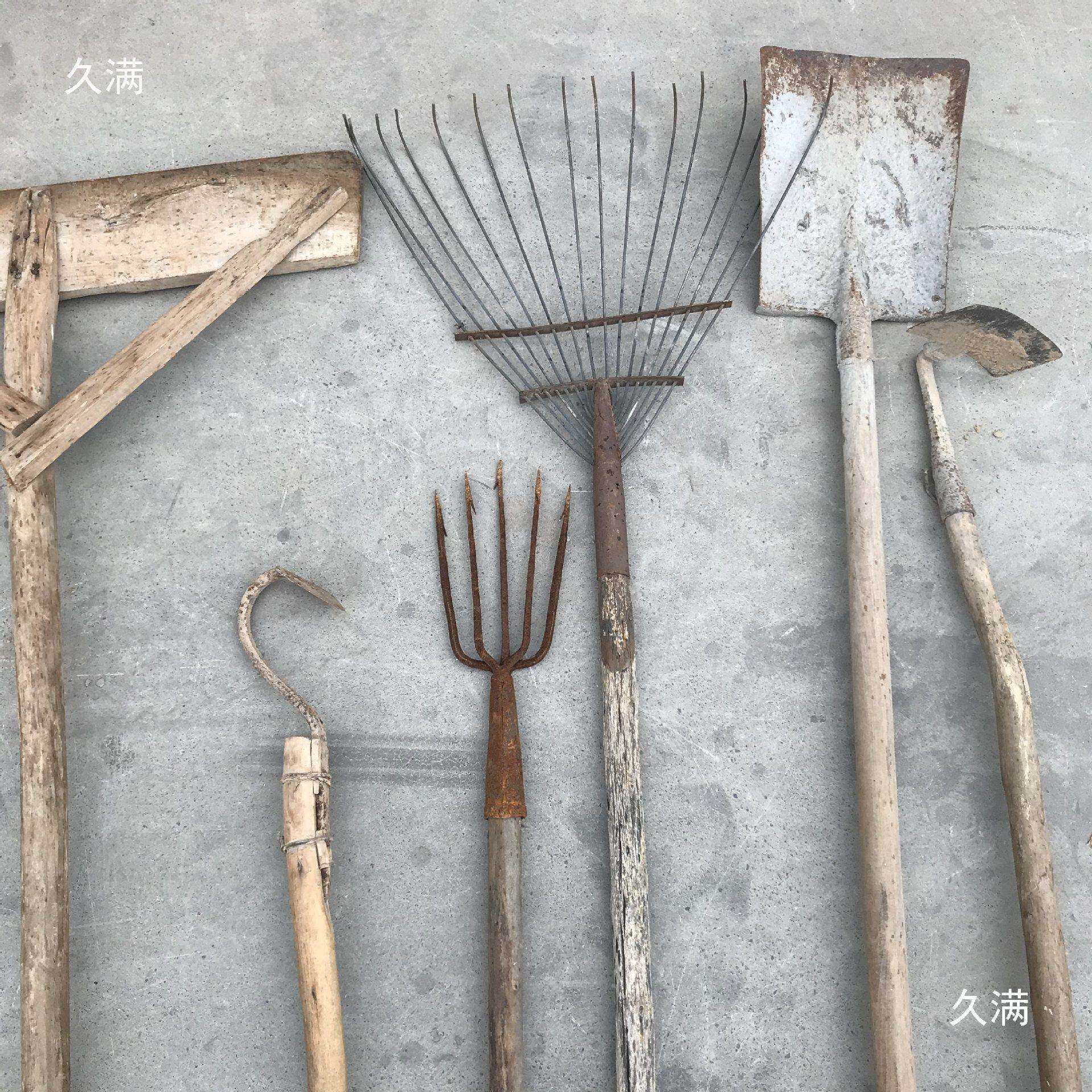 民俗怀旧老物件老旧农具农耕工具架子木叉锄头农院装饰道具摆件