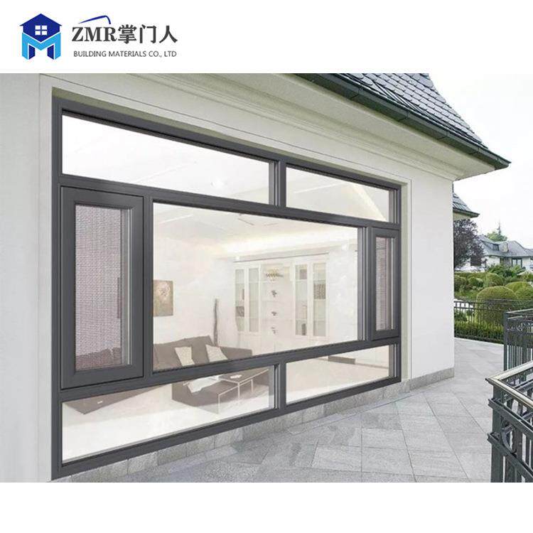掌门人外贸铝合金平开窗一体断桥铝双层钢化玻璃黑色隔热隔音窗