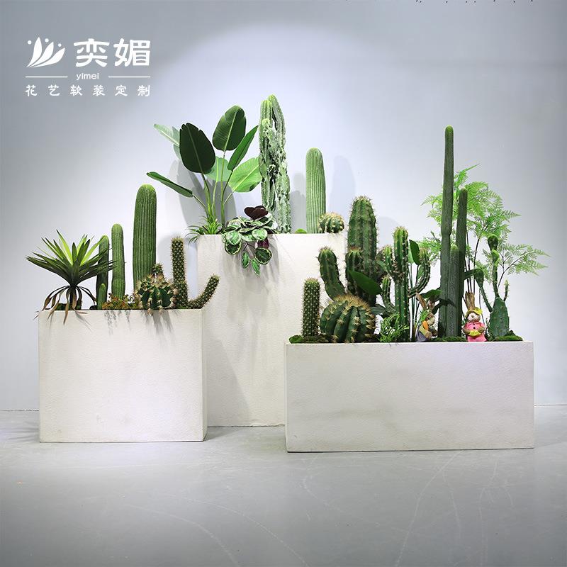 仿真绿植白色玻璃钢花器盆栽造景室内外售楼处样板房植物花箱隔断