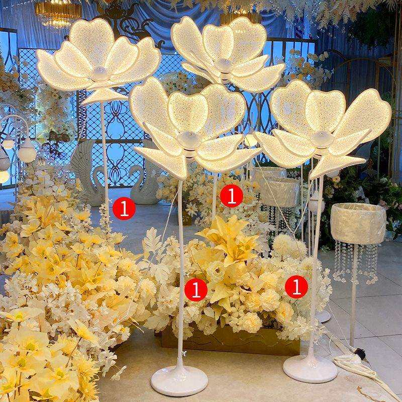 婚庆道具花瓣荷花灯铁艺蕾丝发光牡丹花路引灯婚礼布置装饰