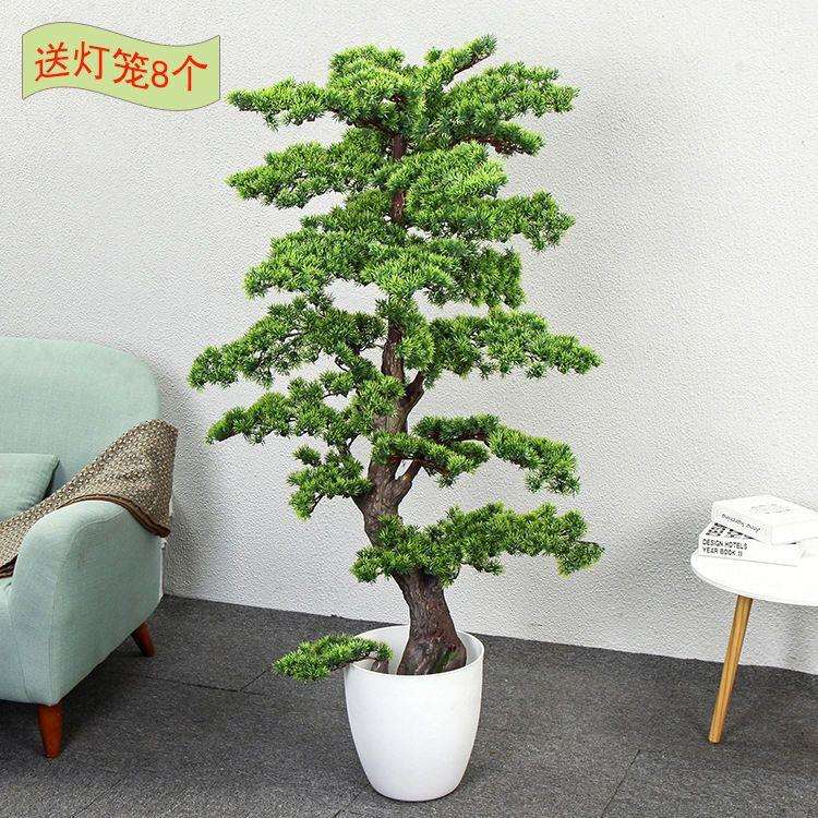 仿真迎客松盆景摆件假树罗汉松树塑料花盆栽植物室内装饰花艺摆件