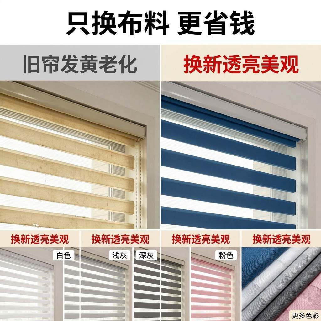 柔纱帘百叶窗卷帘配件更换新布料通用加厚面料防水系列多色可选