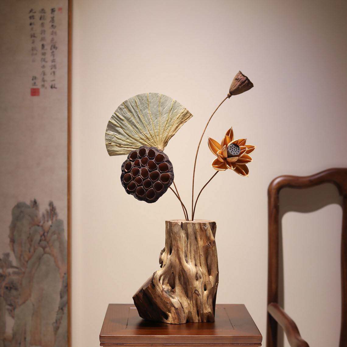 新中式禅意室氛围布置装饰品客厅玄关枯枝花瓶干燥花桌面复古摆件