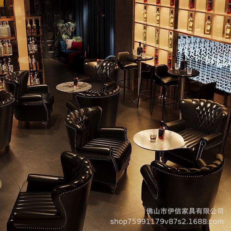 复古酒吧清吧爵士美式复古西餐厅音乐餐吧卡座咖啡厅单人沙发组合