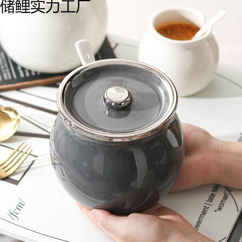 猪油罐陶瓷耐高温日式厨房家用盐罐油泼辣子罐辣椒油罐有盖大容量