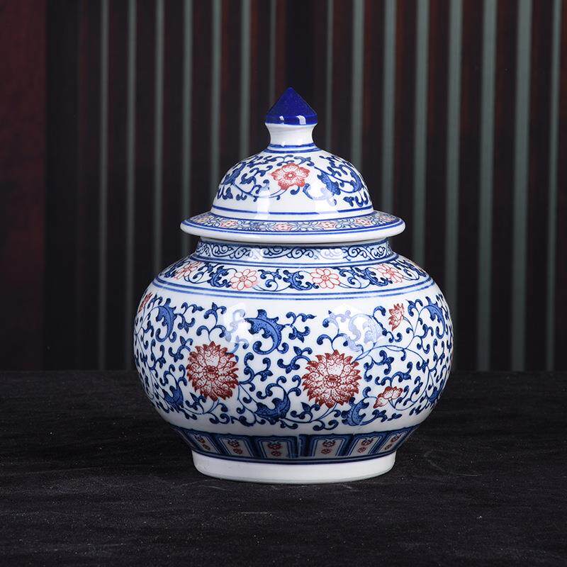 景德镇陶瓷工艺品 青花釉里红陶瓷储物罐 陶茶罐 日用陶瓷