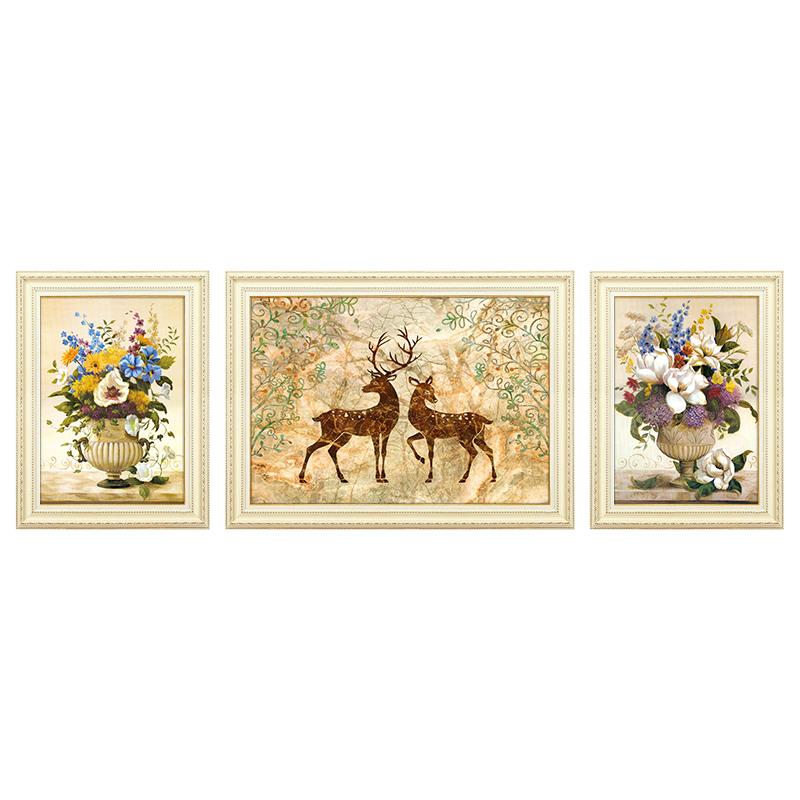 欧式客厅装饰画沙发背景画简欧大气三联挂画现代简约餐厅轻奢壁画