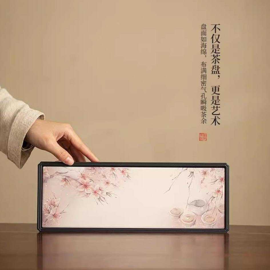 桃花干泡盘中式迷你简约长方小型茶台创意吸水茶盘家用沥水托盘