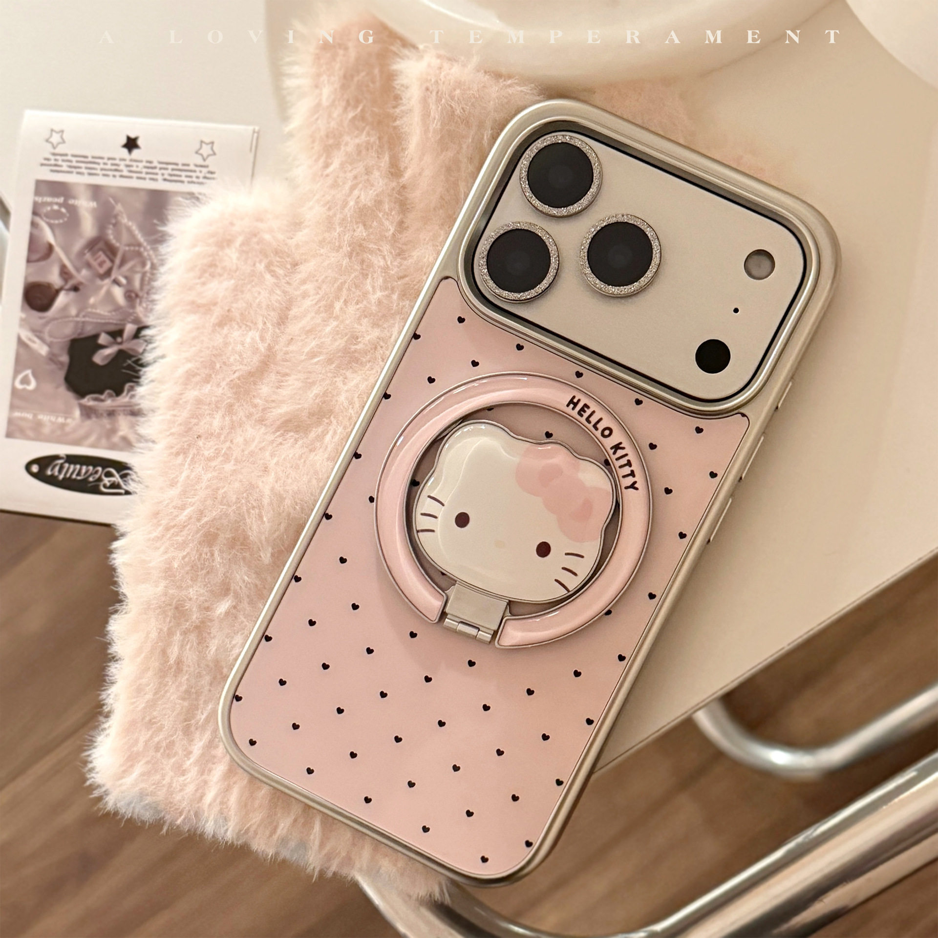 适用苹果17promax手机壳iphone16粉猫咪磁吸支架13少女爱心15电镀