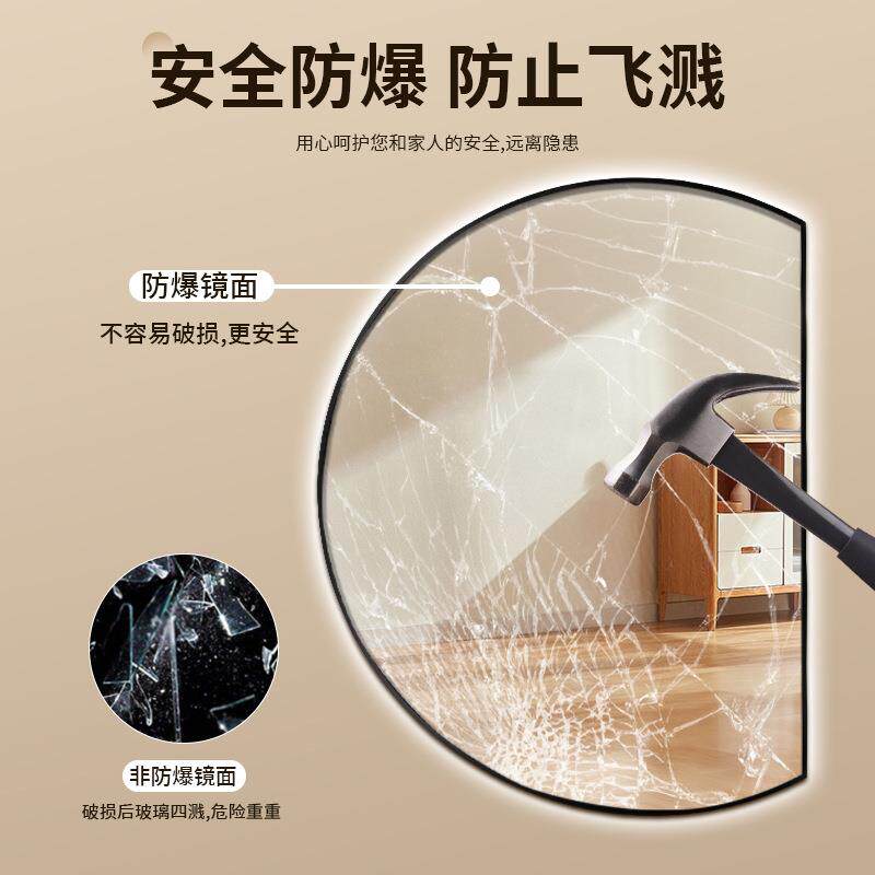 美发店半圆镜台网红理发店镜子发廊剪发镜面镜带灯挂墙化妆镜可定