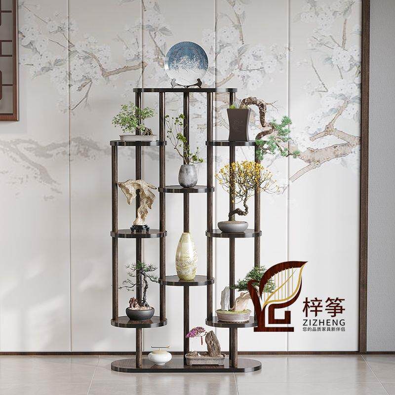 新中式博古架简约现代茶架展示架茶室置物架盆栽放置架客厅花架子