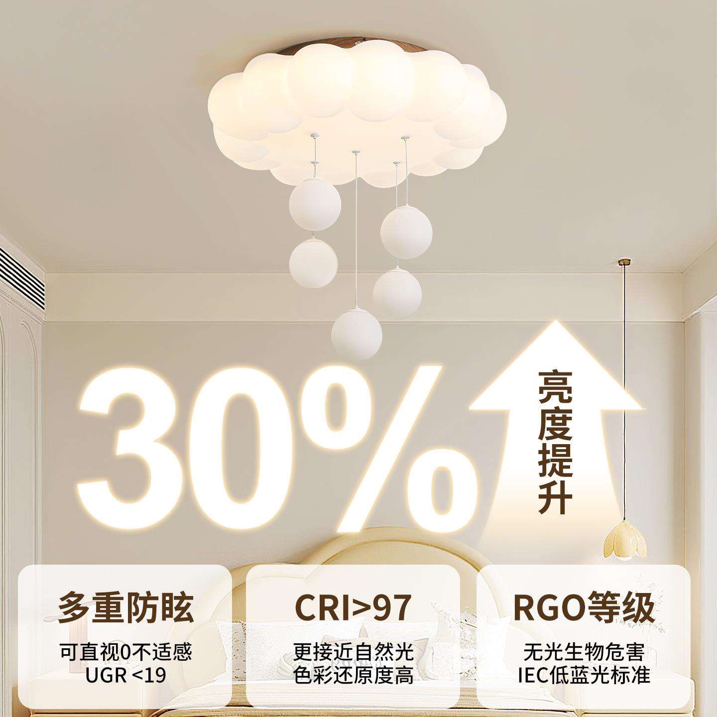 护眼奶油风云朵主卧室灯吸顶灯女孩公主儿童房间灯中山灯具L335