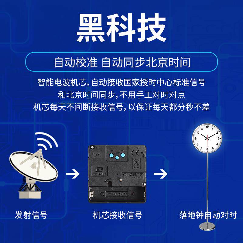 客厅电波落地钟中国码自动北京时间 静音高端智能声控夜光LED钟表