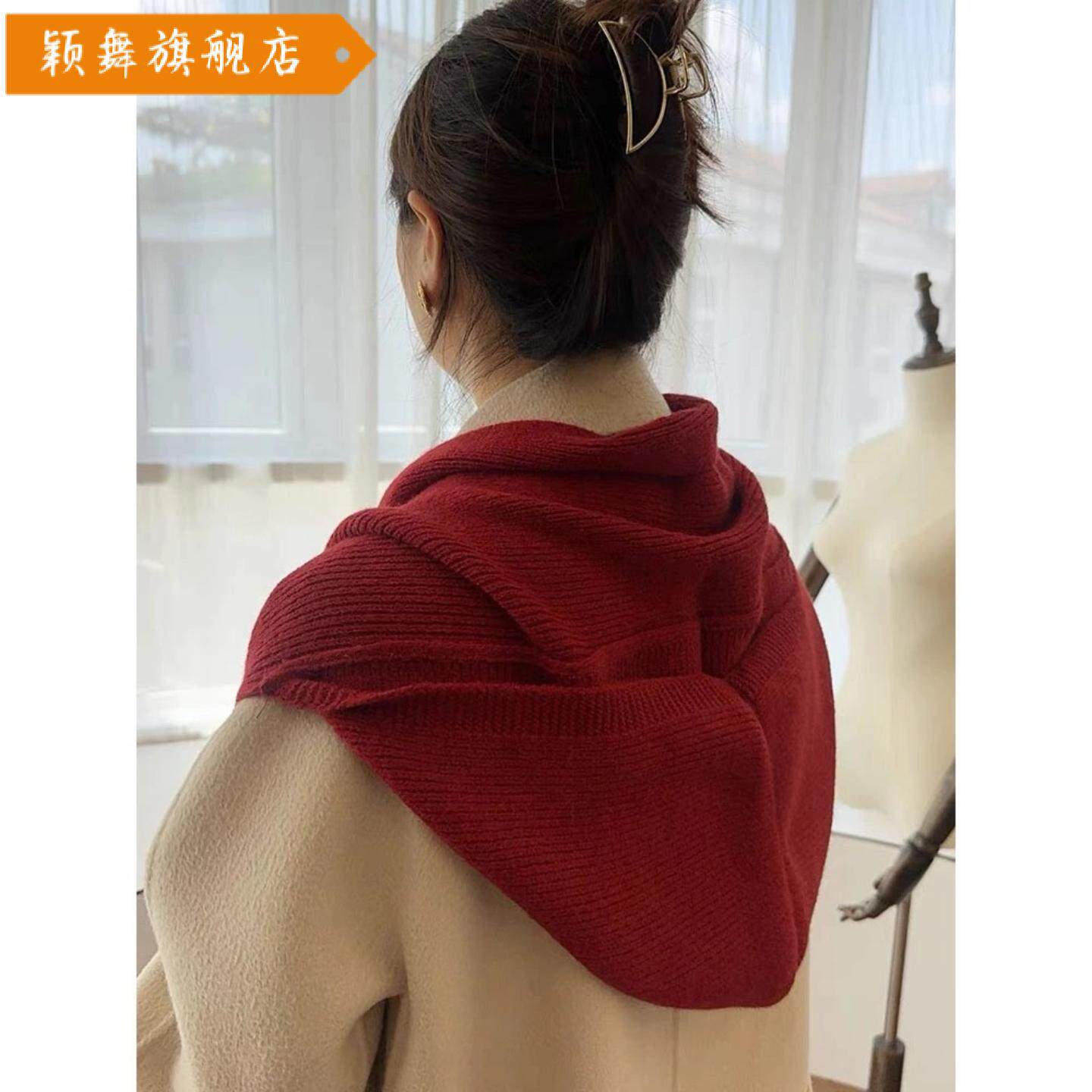 连帽围巾秋冬季新款纯色针织围巾披肩帽子一体带帽围巾围脖外搭女
