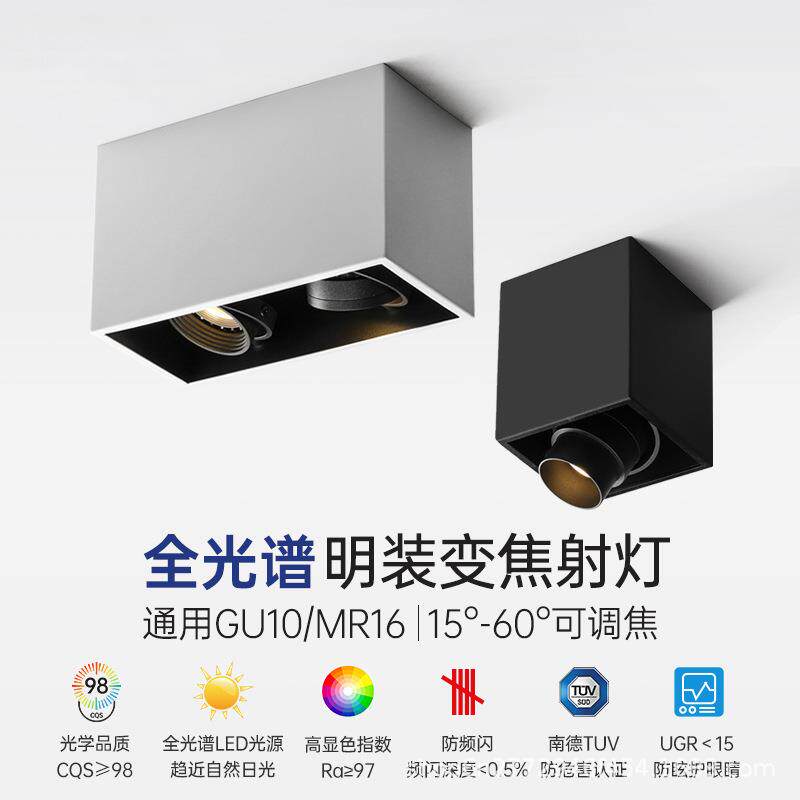 led射灯天花灯双头明装筒灯可调焦角度玄关过道灯调光智能调焦