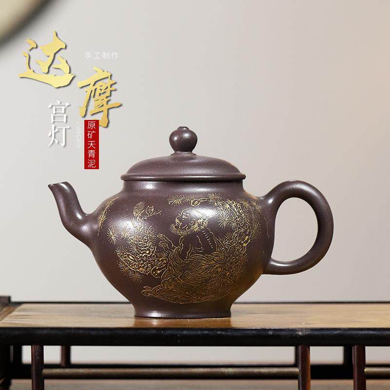 达摩宫灯回流紫砂壶民国手工宫灯壶段泥绘松叶茶具厂家销售