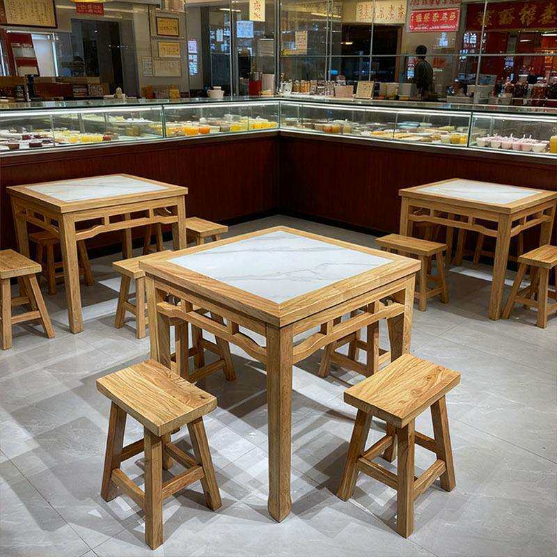 工厂直销中式仿古耐用实木拆装榫卯商用湘菜馆餐厅八仙四方桌凳组