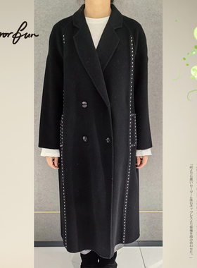 M/RROR FUN 冬季新款 双排扣装饰铆钉长款插袋双面呢大衣女