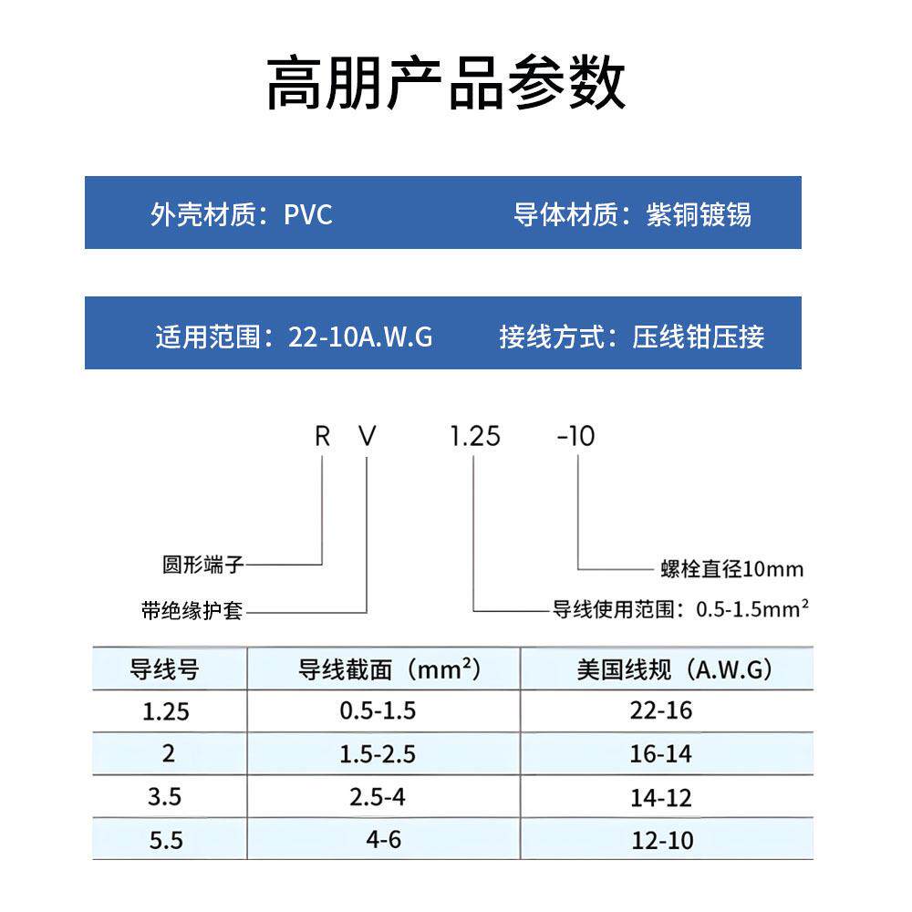 RV圆形紫铜预绝缘端子 冷压阻燃接线端子铜鼻子 圈形电线鼻子端头