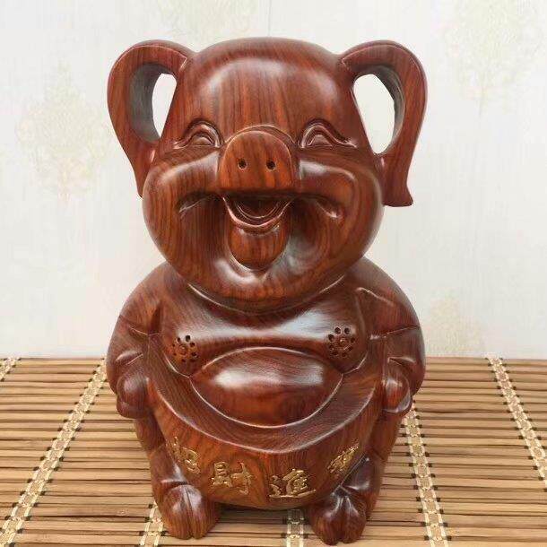 木雕工艺猪摆件 十二生肖花梨木猪木质工艺品福猪