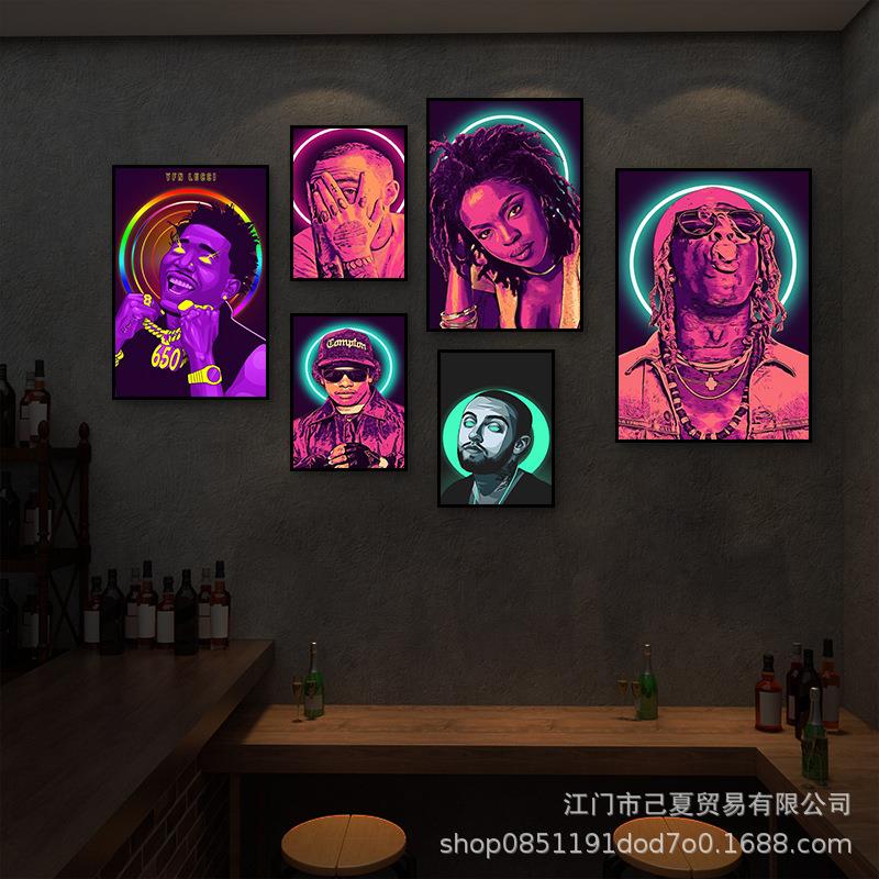 欧美说唱歌手hiphop装饰画潮流KTV酒吧发光画工业风电竞房霓虹灯