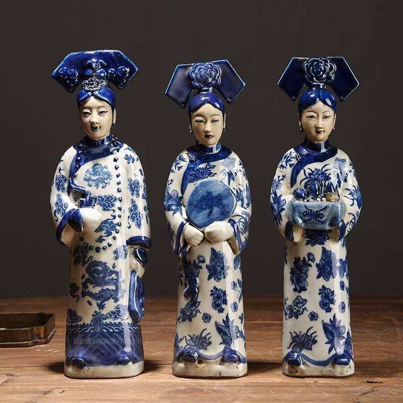 创意中式侍女风古代美女陶瓷古典现代家居客厅装饰宫廷人物摆件