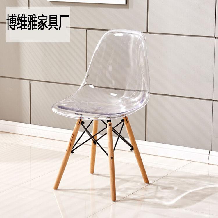 家具厂透明塑料实木餐椅 伊姆斯椅子 休闲彩色咖啡椅