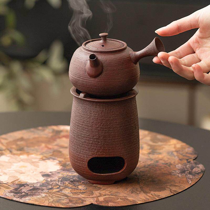 粗陶红泥茶壶温茶炉煮茶套组炭烧酒精蜡烛加热炉复古煮茶器暖茶炉