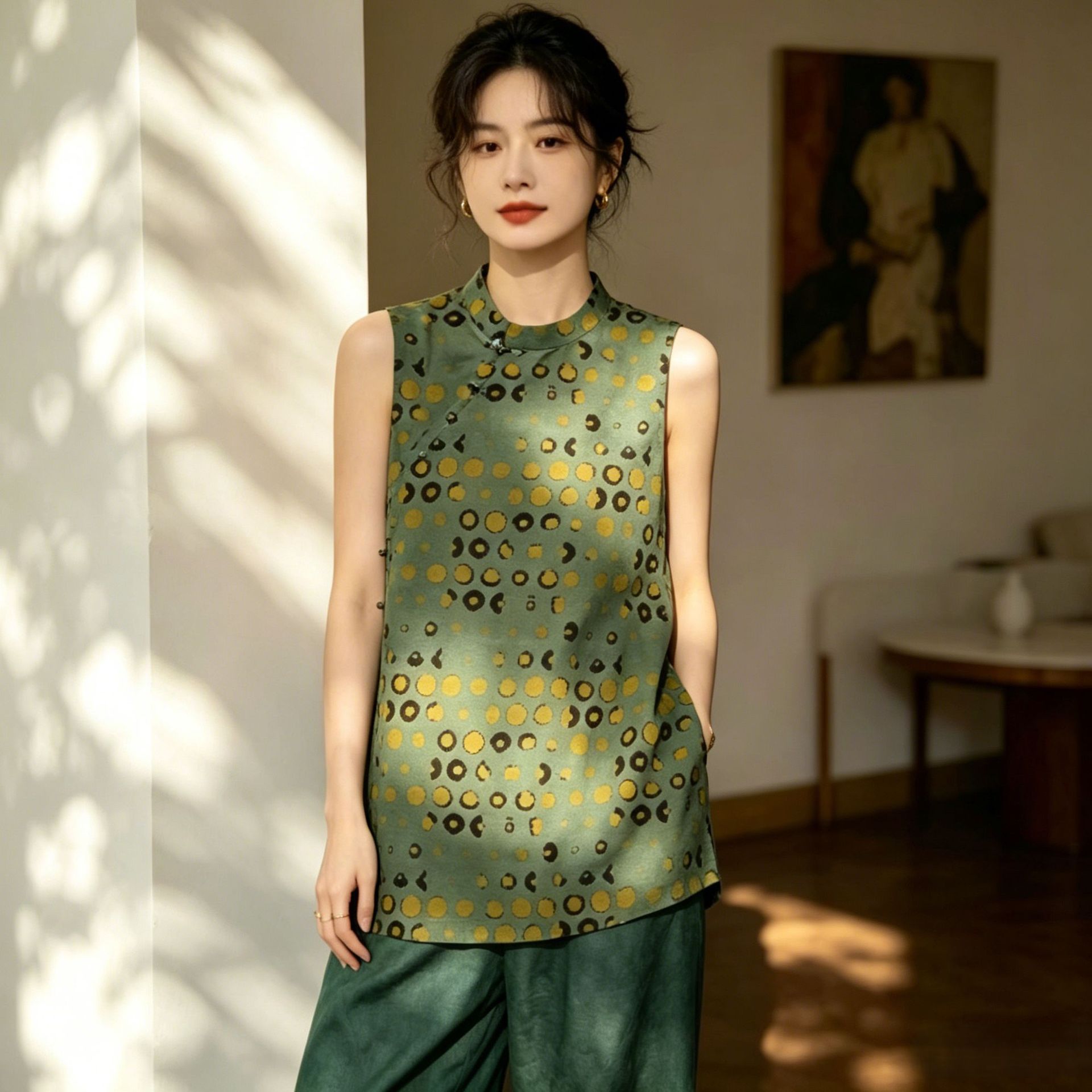 夏季新款新中式香云纱无袖马甲女中长款国风复古时尚百搭真丝上衣