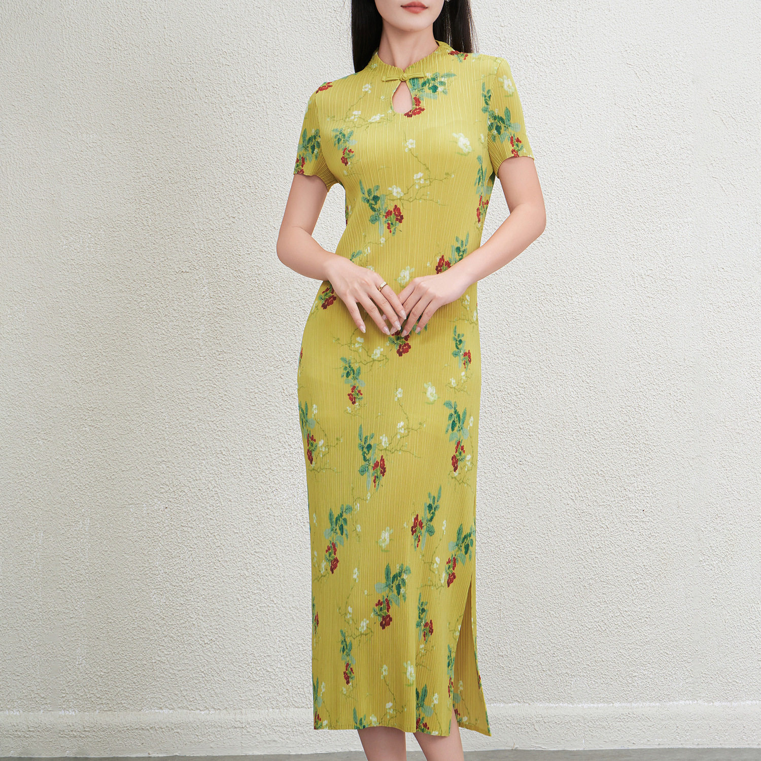 复古民国风旗袍连衣裙夏装新款压褶碎花气质减龄显瘦阔太太遮肚裙