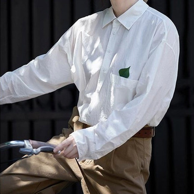 春秋款120英支超细匹马棉Q感翻领长袖宽松少年白衬衫5692