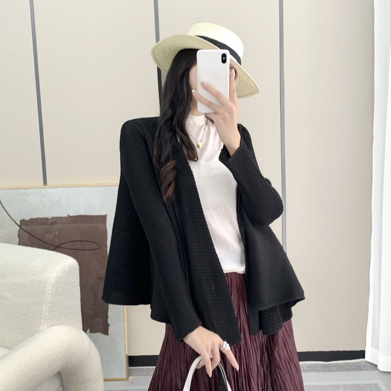 三宅设计感褶皱短外套西装女2024秋冬新款宽松百搭开衫长袖上衣