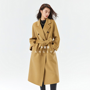 秋冬新款M家经典手工双面羊毛大衣101801腰带毛呢外套气质通勤