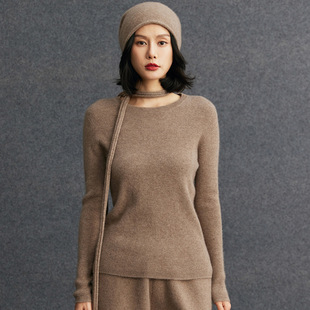 山羊绒衫秋冬新款女式圆领套头打底简约纯色经典百搭款式长袖毛衣