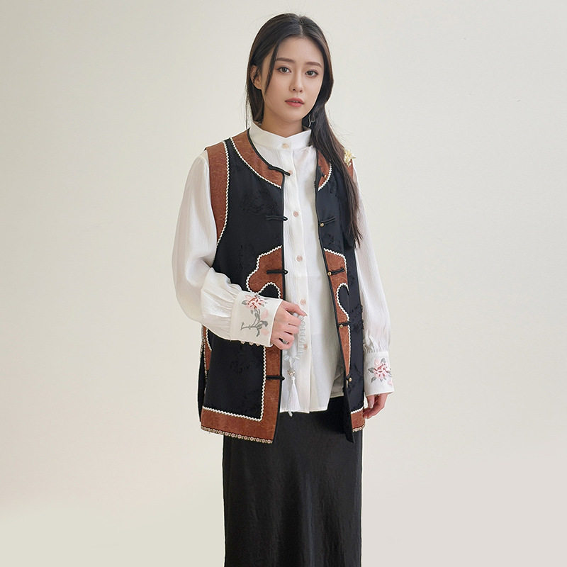 春夏款新中式真丝马夹坎肩女国风复古桑蚕丝盘扣百搭外套背心马甲