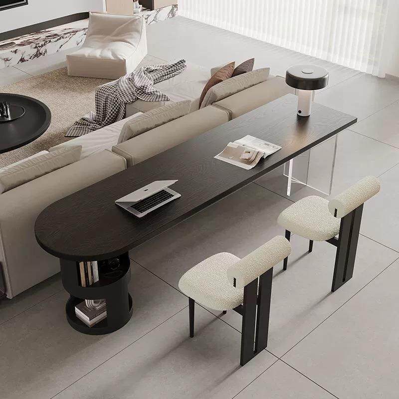 黑色实木书桌意式极简居家办公电脑桌横厅沙发后双人长条桌书桌椅