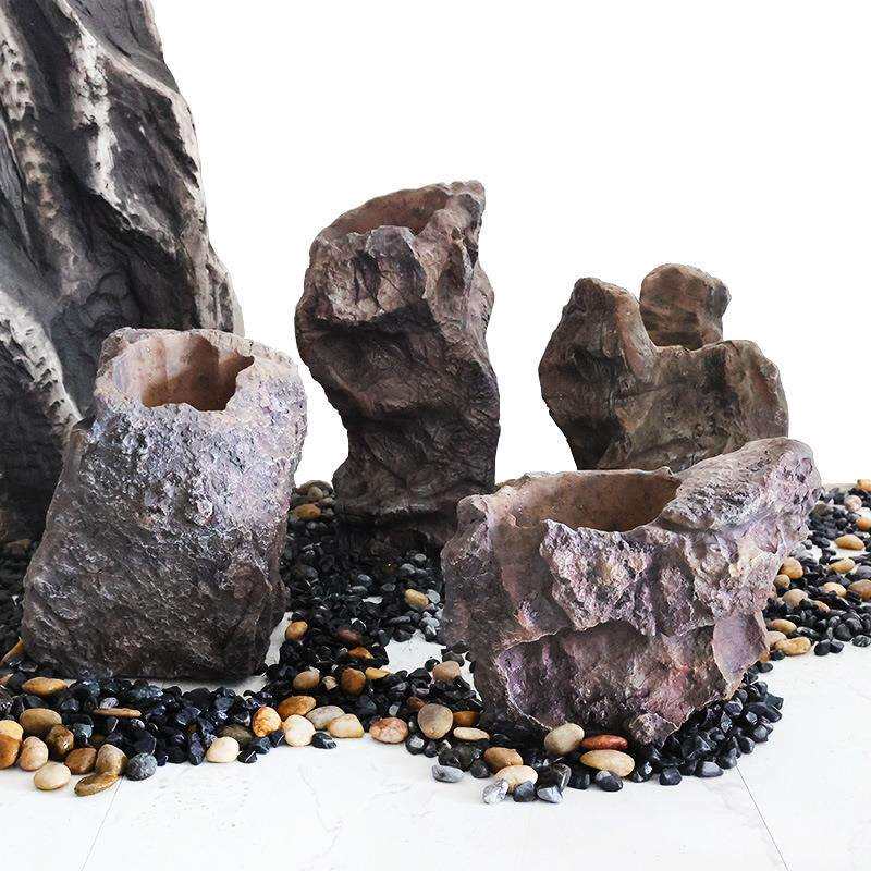 创意仿真石头花器户外草坪花园摆件阳台庭院布置小花盆盆栽装饰品