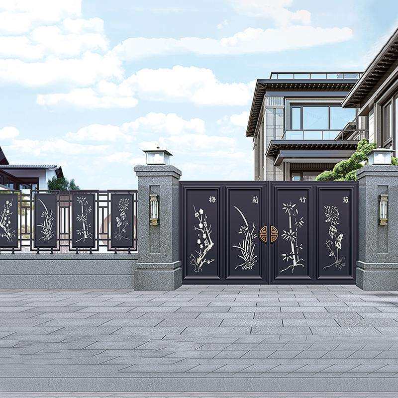 铝艺大门庭院门新中式铝合金别墅门双开折叠平开大门农村自建房门