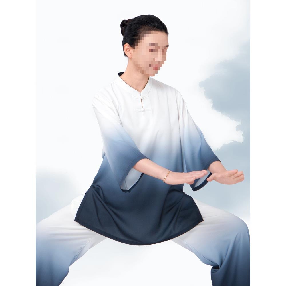 太极服女新款太极拳八段锦练功服男夏季薄款中短袖渐变