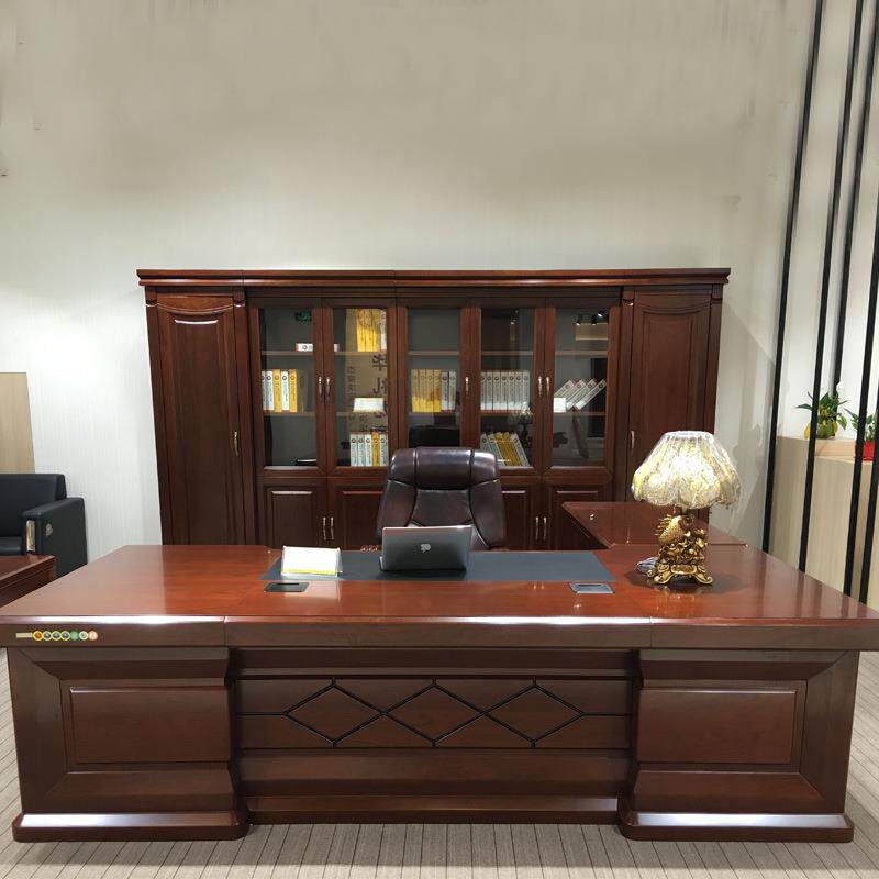 大气老板桌中式办公桌经理总裁桌大班台实木皮班台B-3267等