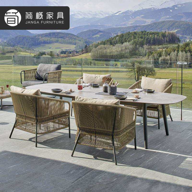 户外别墅露台桌椅休闲庭院茶几三件套露台酒店民宿藤桌椅室外家具
