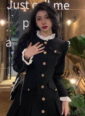 韩系财阀千金小香风洋装女2024秋冬小个子超好看女主显瘦短裙子